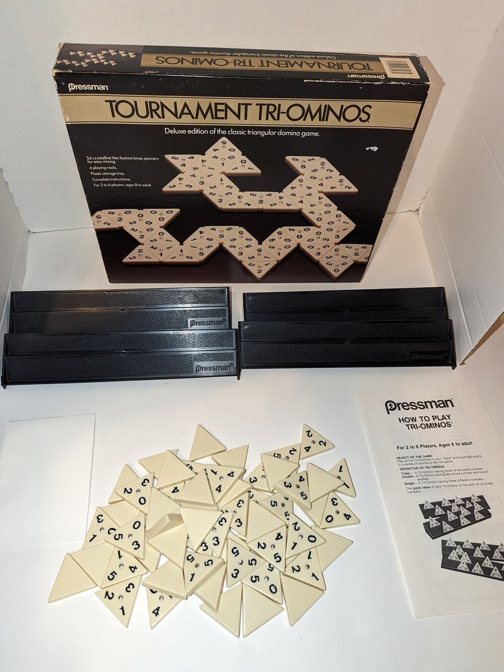 Vintage Pressman Deluxe Tournament Tri-Ominos Game Crystalline  Brass Spinners